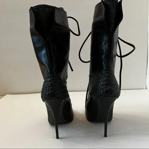 Euc Giuseppe Zanotti Black Lace Up Stiletto Boot I-18 - Picture 3 of 16